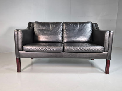 EB7318 Vintage 2 Seat Danish Sofa Black LeatherM2SS