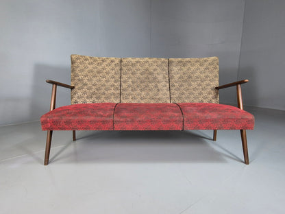 EB7324 Vintage Danish Three Seat Sofa Moquette Teak Frame Retro MCM  M3SS