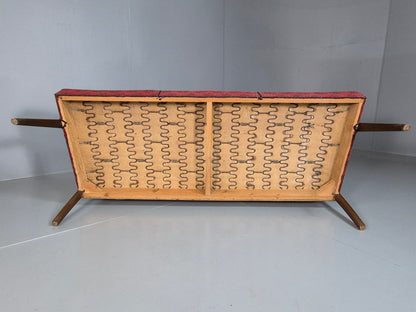 EB7324 Vintage Danish Three Seat Sofa Moquette Teak Frame Retro MCM  M3SS