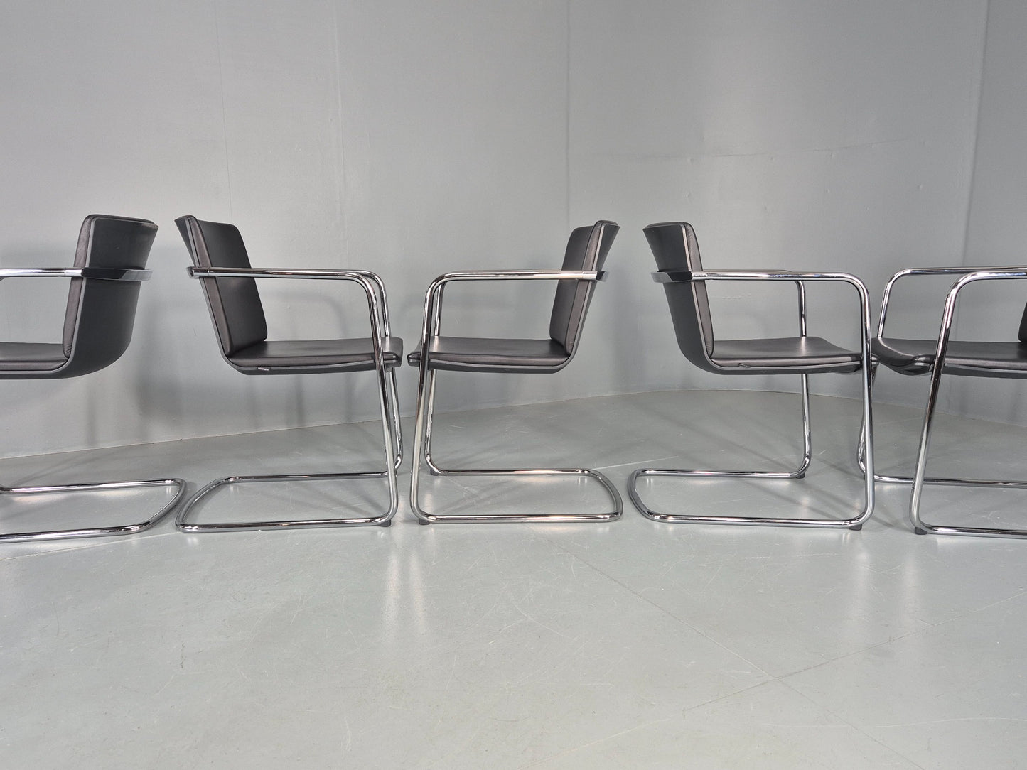 5 Vintage Stacking Chairs Wilkhahn Chrome Cantilever Frames Leather EB12239