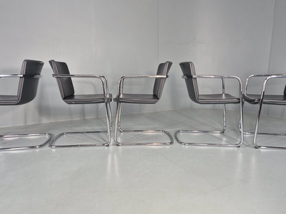 5 Vintage Stacking Chairs Wilkhahn Chrome Cantilever Frames Leather EB12239