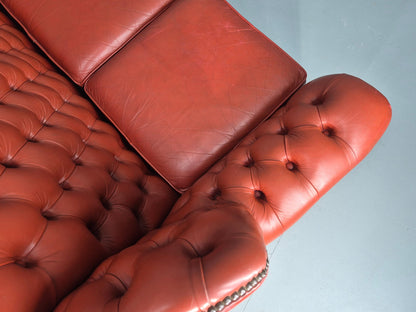 Vintage Highback Chesterfield 3 Seater Sofa 70s Danish Retro Red Leather EB12374