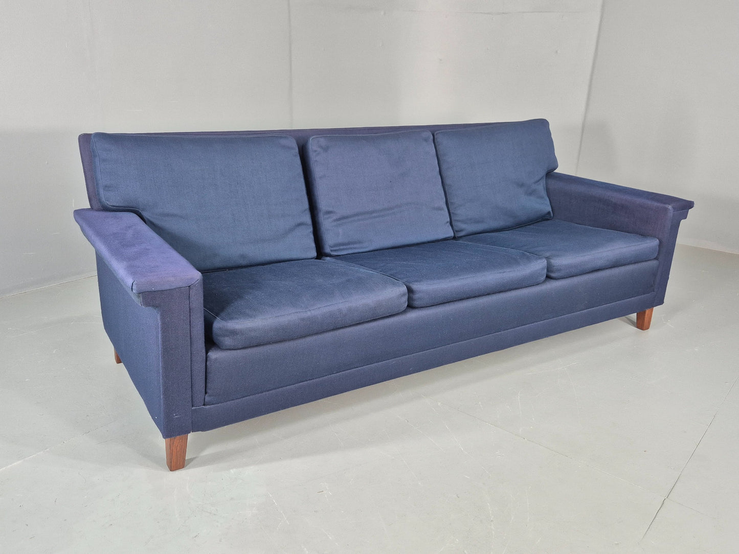 Vintage 3 Seater Sofa Mid Century Danish Dark Blue Wool Retro 1960s  EB12230