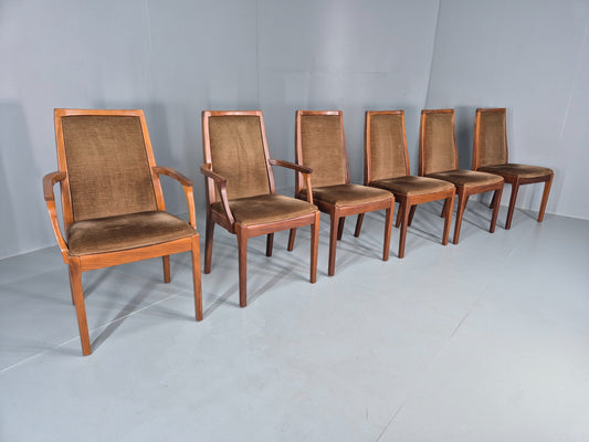 6 Vintage 1970s Nathan Dining Chairs Brown Velour Teak Retro MCM EB11921