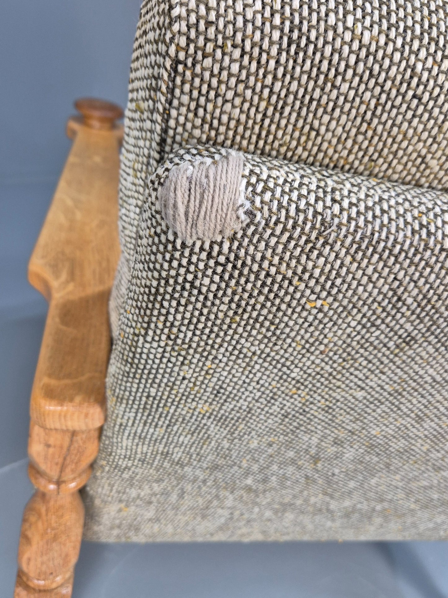 Vintage Danish Kjaernulf Style Oak and Wool Lounge Chair 1970s Retro EB9596