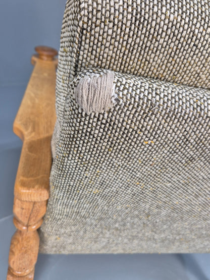 Vintage Danish Kjaernulf Style Oak and Wool Lounge Chair 1970s Retro EB9596