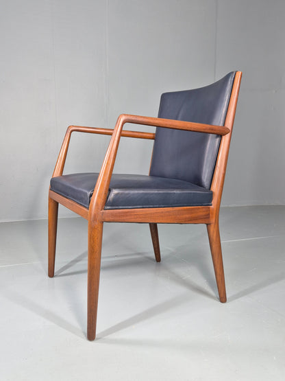 Vintage Mid Century Teak Armchair Blue Leather 1960s Retro EB11907