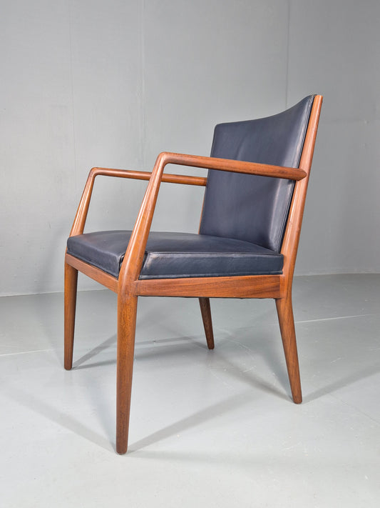 Vintage Mid Century Teak Armchair Blue Leather 1960s Retro EB11907