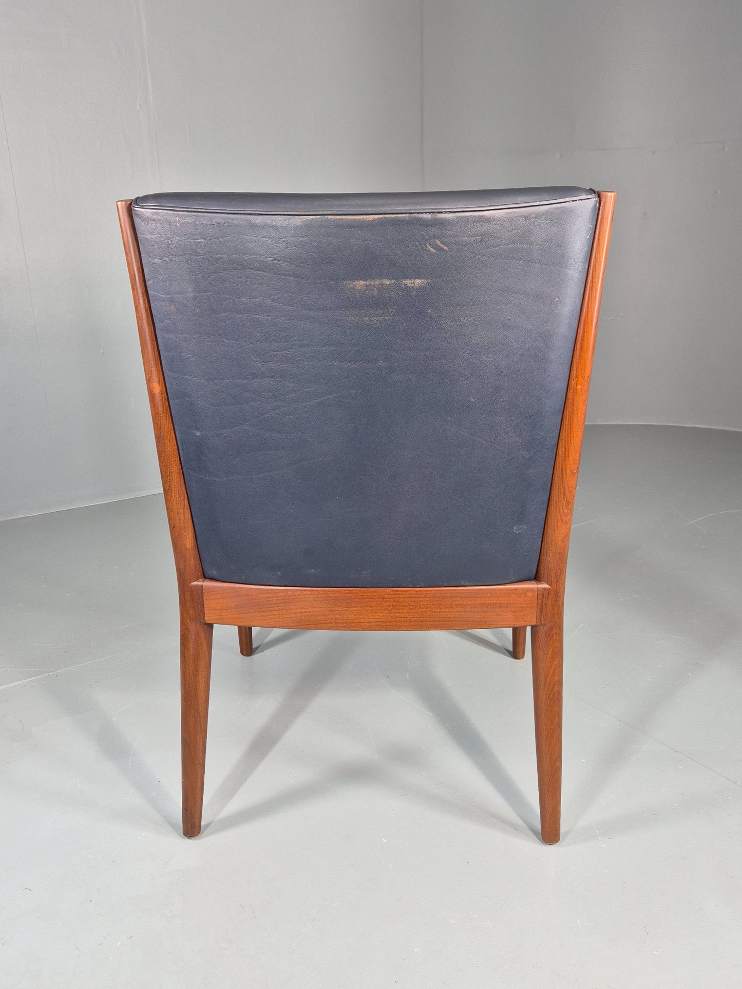 Vintage Mid Century Teak Armchair Blue Leather 1960s Retro EB11899