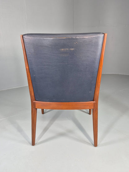 Vintage Mid Century Teak Armchair Blue Leather 1960s Retro EB11899