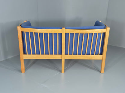 Vintage Swedish 2 Seater Sofa Brdr Andersen Beech Frame Blue 1980s Retro EB12369
