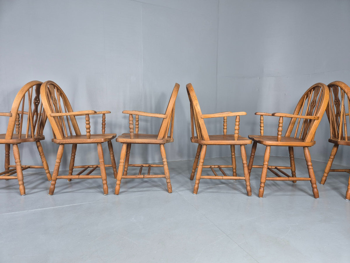 6 Vintage Windsor Armchairs Danish Made Oak Bobbin Turned 20th Century EB12671