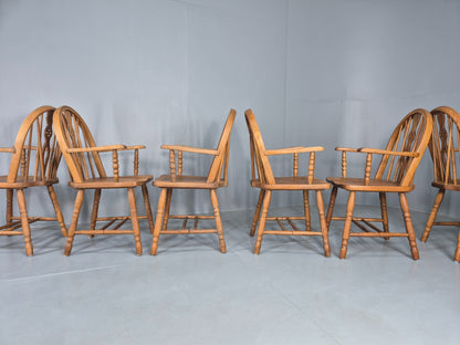 6 Vintage Windsor Armchairs Danish Made Oak Bobbin Turned 20th Century EB12671