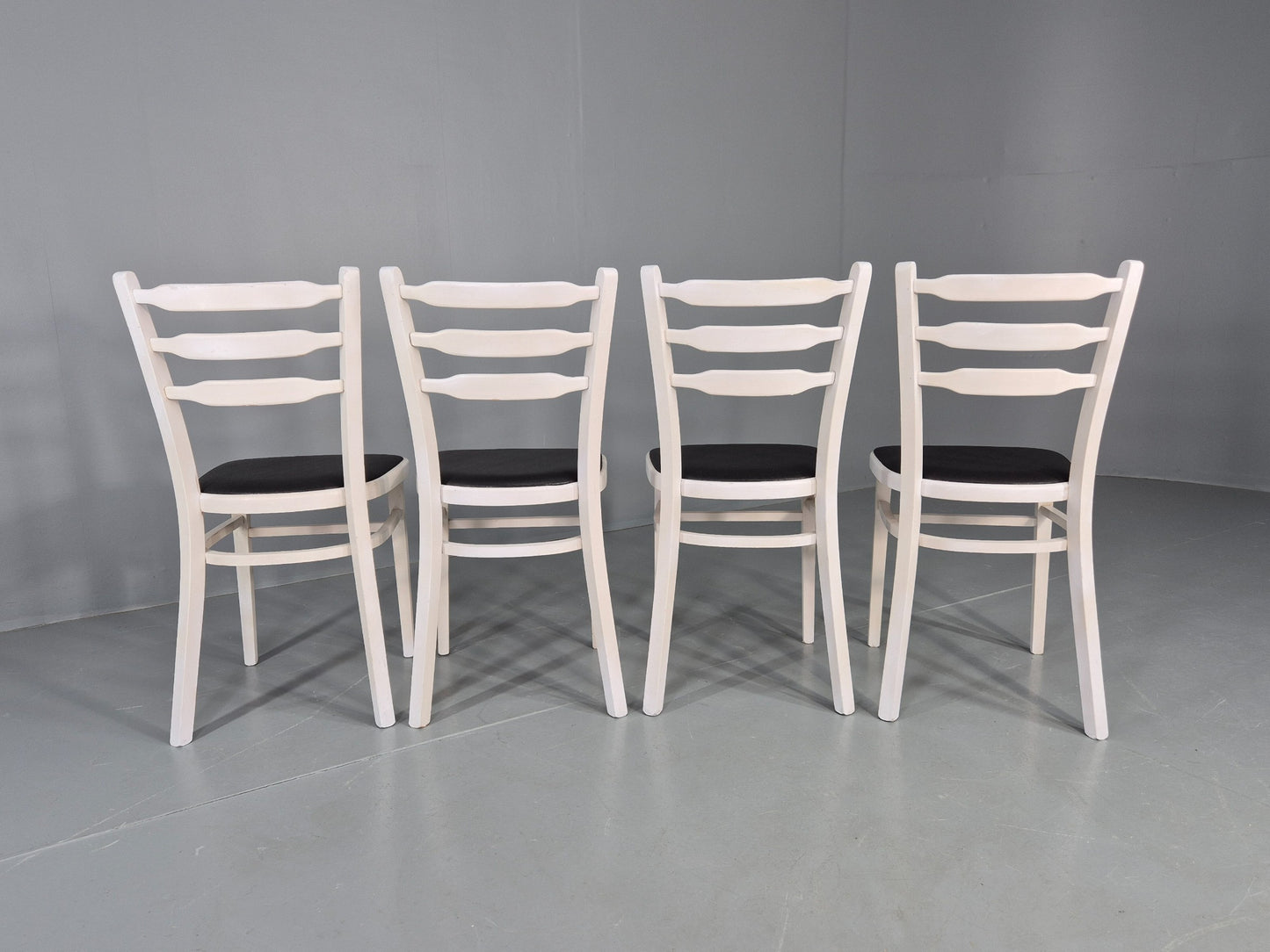 4 Vintage Kitchen Chairs 1960s Retro Black Vinyl and White Painted EB12584