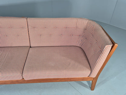Vintage Stouby 3 Seater Sofa Stick Back Frame with Check Cloth Cover MCM EB13047