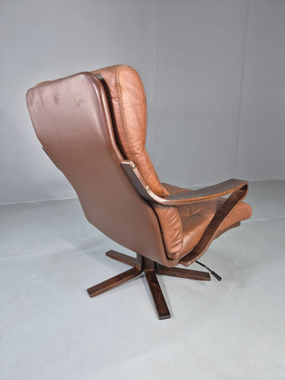 Vintage Danish Swivel Rock Lounge Chair Bentwood Frame Leather MCM Retro EB13090