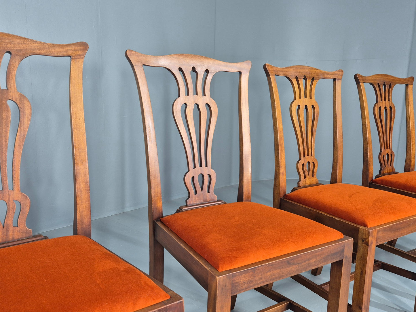 4 Hepplewhite Revival Dining Chairs 1900s Oak New Seat Pads Antique EB11932