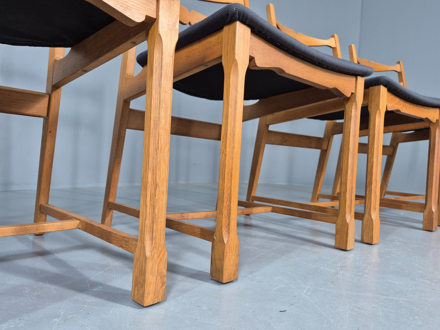 5 Vintage Kjaernulf Style Dining Chairs Oak Frame New Seats 1970s Retro EB12141