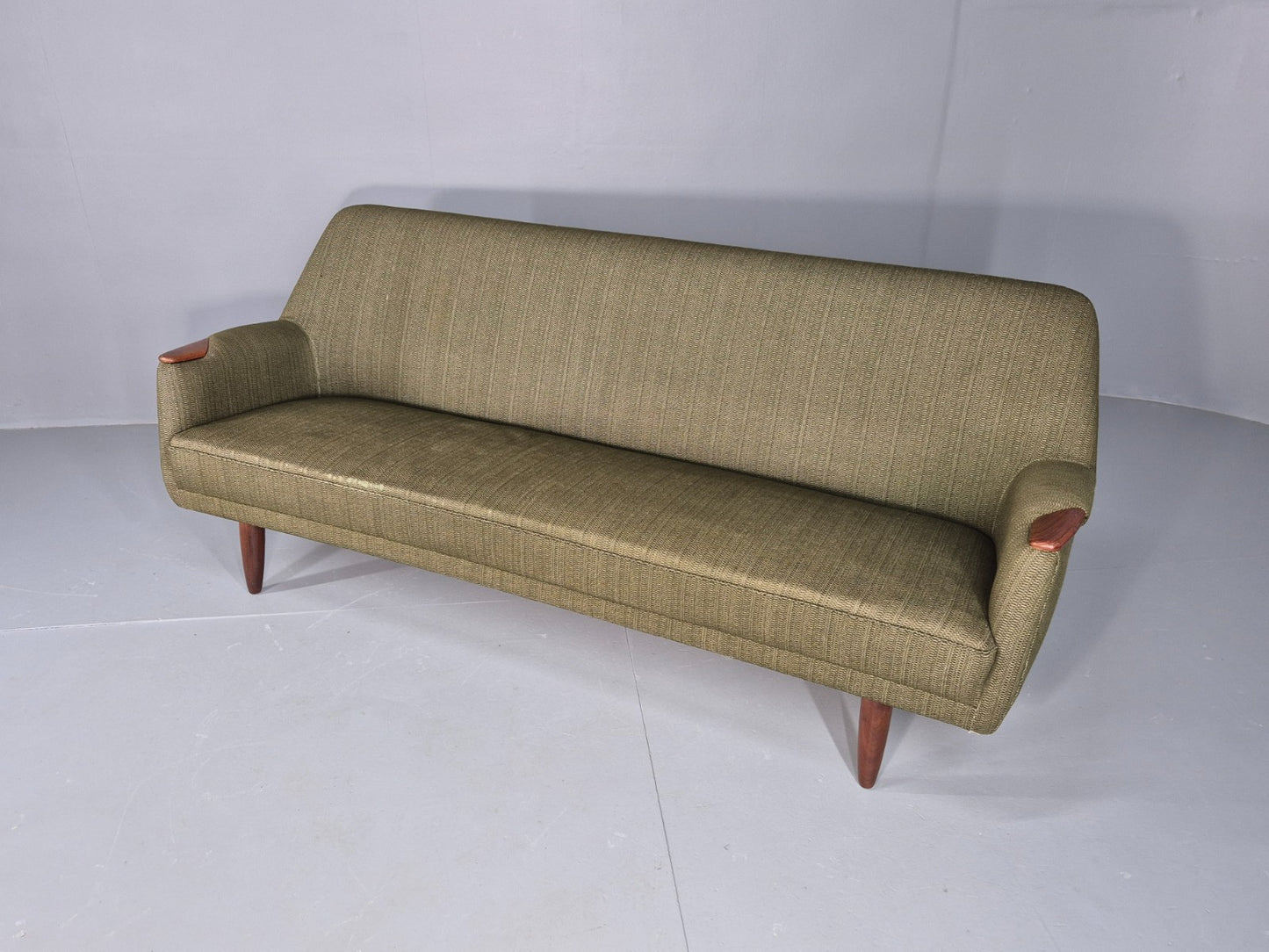 Vintage 3 Seater Thams Sofa Mid Century Green Wool Teak Paws 1960s Retro EB12390