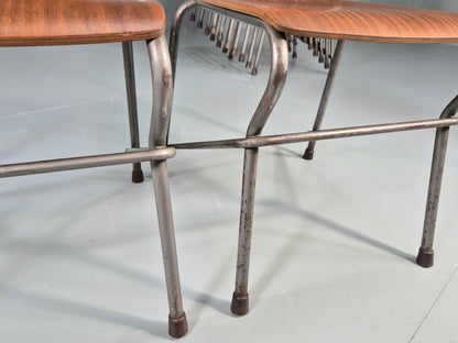 9 Vintage Danish Stacking Industrial Chairs Teak and Steel 1960s Retro EB12403
