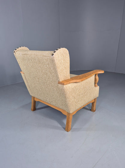 Vintage 1970s Lounge Chair Low Wing Back Kjaernulf Style Oak Retro Cream EB12719