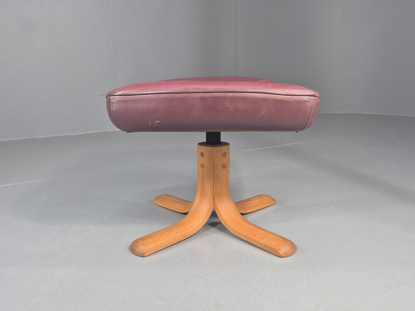 Vintage Stouby Swivel Footstool 1980s Burgundy Leather Bentwood Base EB12051