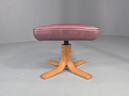 Vintage Stouby Swivel Footstool 1980s Burgundy Leather Bentwood Base EB12051