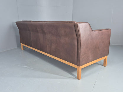 Vintage 3 Seater Sofa Danish 70s Brown Leather Retro Mid Century Modern EB12424