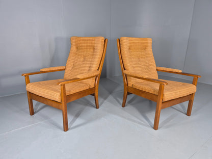 2 Vintage 1960s Lounge Chairs Beech and Orange Cintique Retro MCM  EB11930