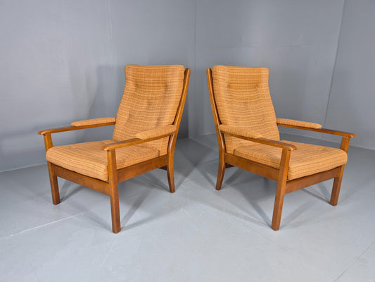2 Vintage 1960s Lounge Chairs Beech and Orange Cintique Retro MCM  EB11930