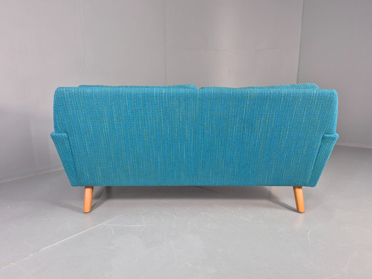 Vintage Mid Century 2 Seater Sofa Swedish 1960s Original Blue Wool Retro EB11079