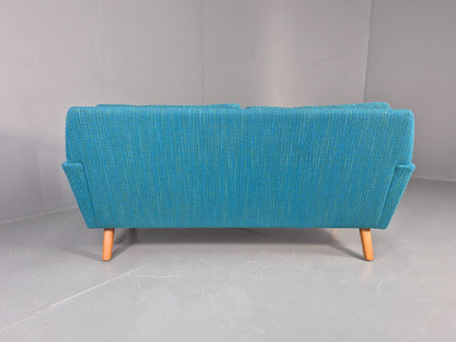 Vintage Mid Century 2 Seater Sofa Swedish 1960s Original Blue Wool Retro EB11079