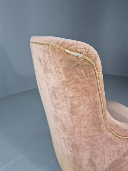 Antique Tub Chair Danish Peach Velour Upholstery 1900s  EB11934