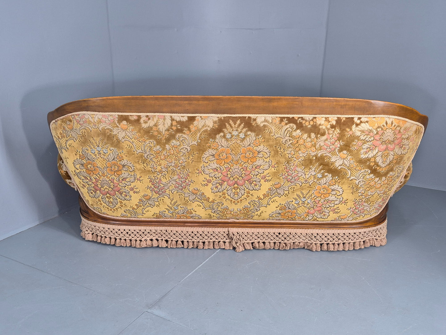 Vintage Danish 1970s 3 seater Sofa Gold Floral Upholstery Hardwood Frame EB12743