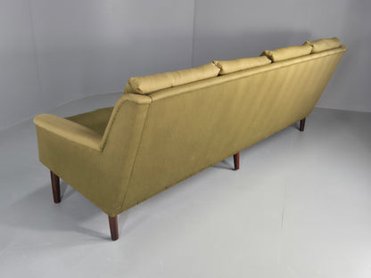 Vintage Mid Century 4 Seat Sofa Green Cotton Upholstery 1960s Retro EB11374