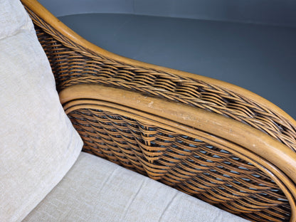 Vintage Bamboo and Rattan Chair and Footstool 1980s Retro Conservatory EB12808