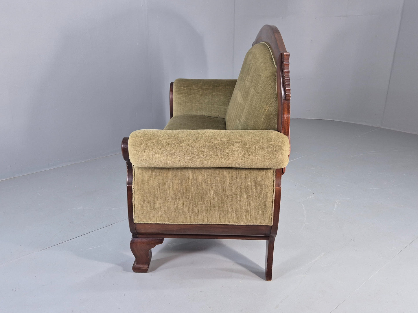 Antique 2 seater Sofa curved back rail Mahogany Exposed Frame 1900s EB12757