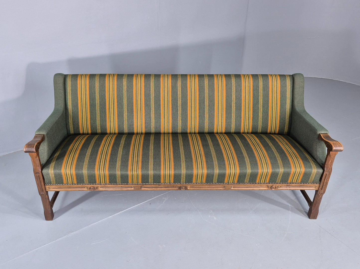 Vintage 3 seater Sofa Danish Design Green Wool Cloth 1970s Retro EB12758