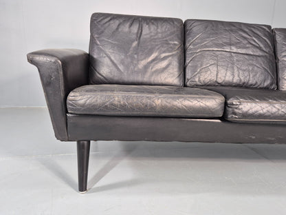 Mid Century 3 Seater Sofa Danish 1960s Black Leather Retro Modern Design EB11355