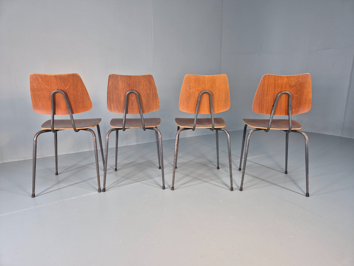 4 Vintage Danish Industrial Steel and Ply Stacking Chair 1960s Retro EB12655