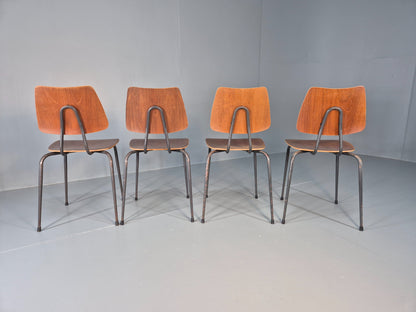 4 Vintage Danish Industrial Steel and Ply Stacking Chair 1960s Retro EB12655