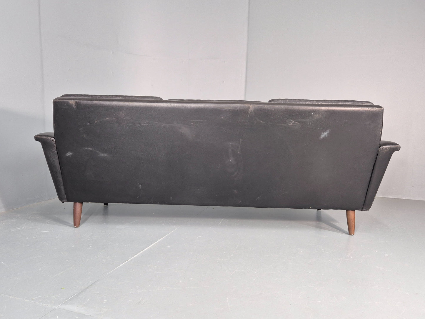 Mid Century 3 Seater Sofa Danish 1960s Black Leather Retro Modern Design EB11355