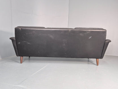 Mid Century 3 Seater Sofa Danish 1960s Black Leather Retro Modern Design EB11355