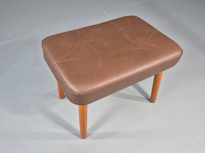 Vintage Danish Mid Century Footstool Brown Vinyl 1960s Retro  EB12032