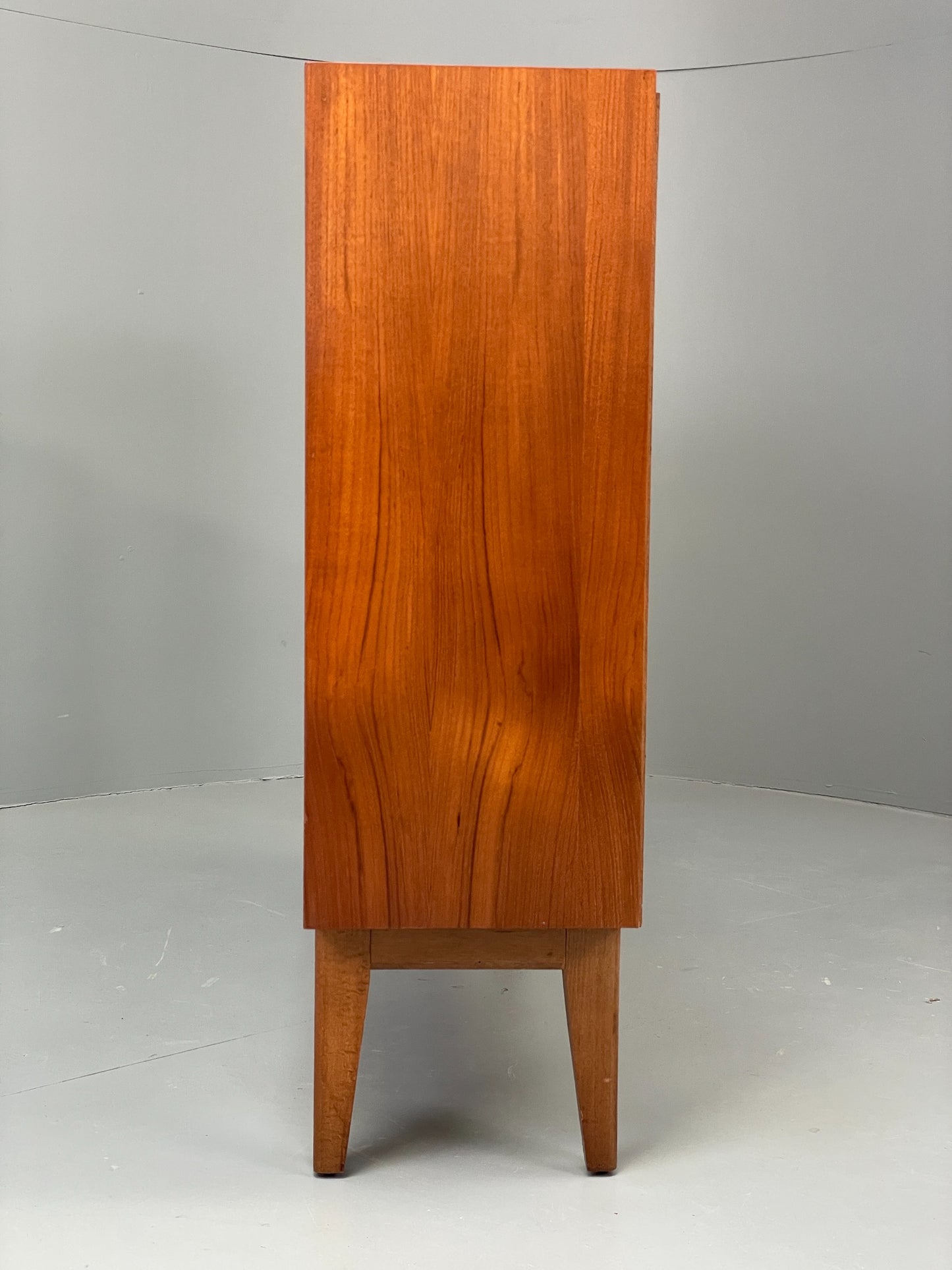 Vintage Teak Bookcase 1960s Retro Mid Century Glass Doors Shelving EB12877