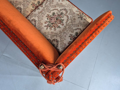 Vintage Danish Knole Sofa 2 Seater Red Velour Floral Cream Cushions EB12725
