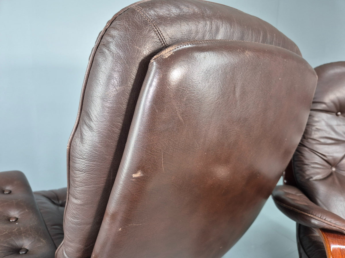 2 Vintage Danish Lounge Chairs Swivel Recline Leather Mid Century Retro EB13093