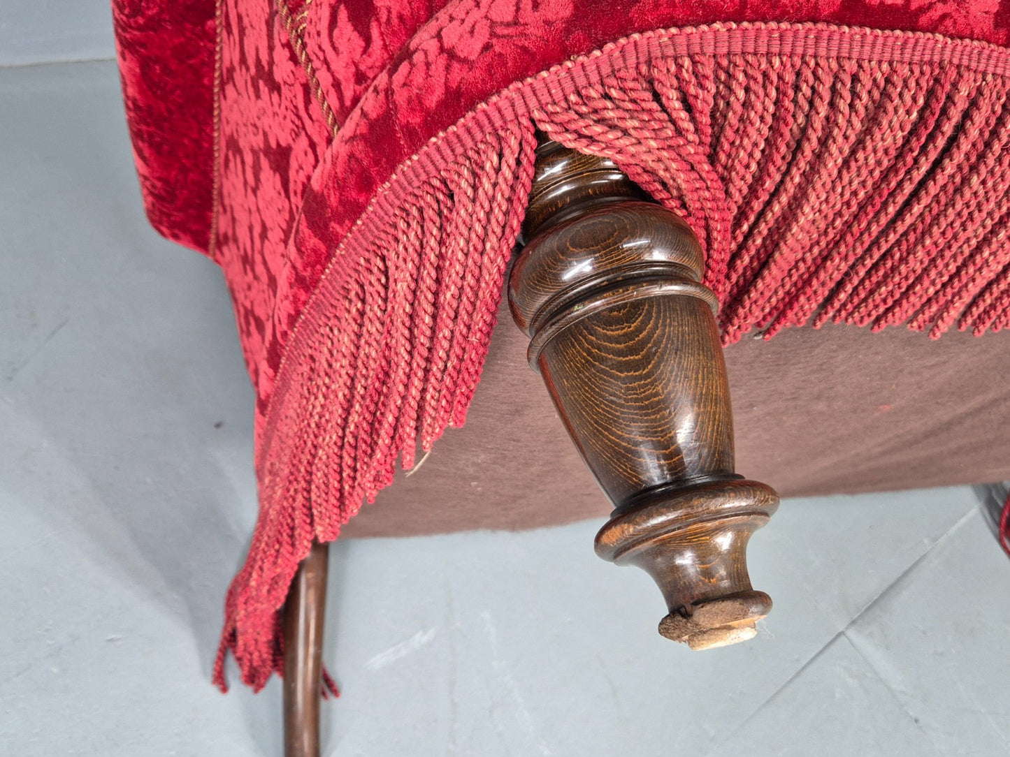 Vintage Antique 2 Seat Sofa Danish Red Moquette Tassels 1920s  EB12746