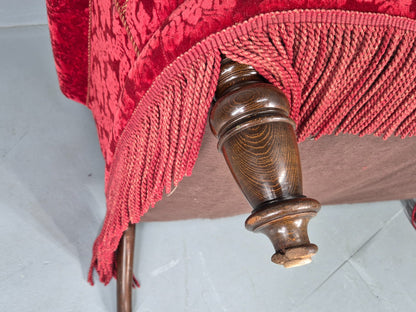 Vintage Antique 2 Seat Sofa Danish Red Moquette Tassels 1920s  EB12746