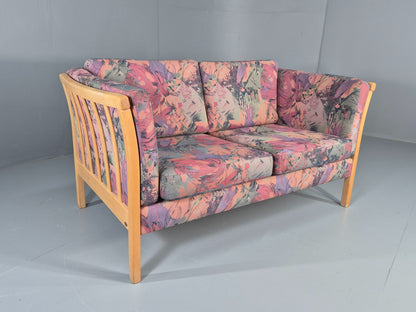 Vintage Stouby 2 Seater Sofa Floral Cotton Print 1980s Retro Beech Ends EB12448
